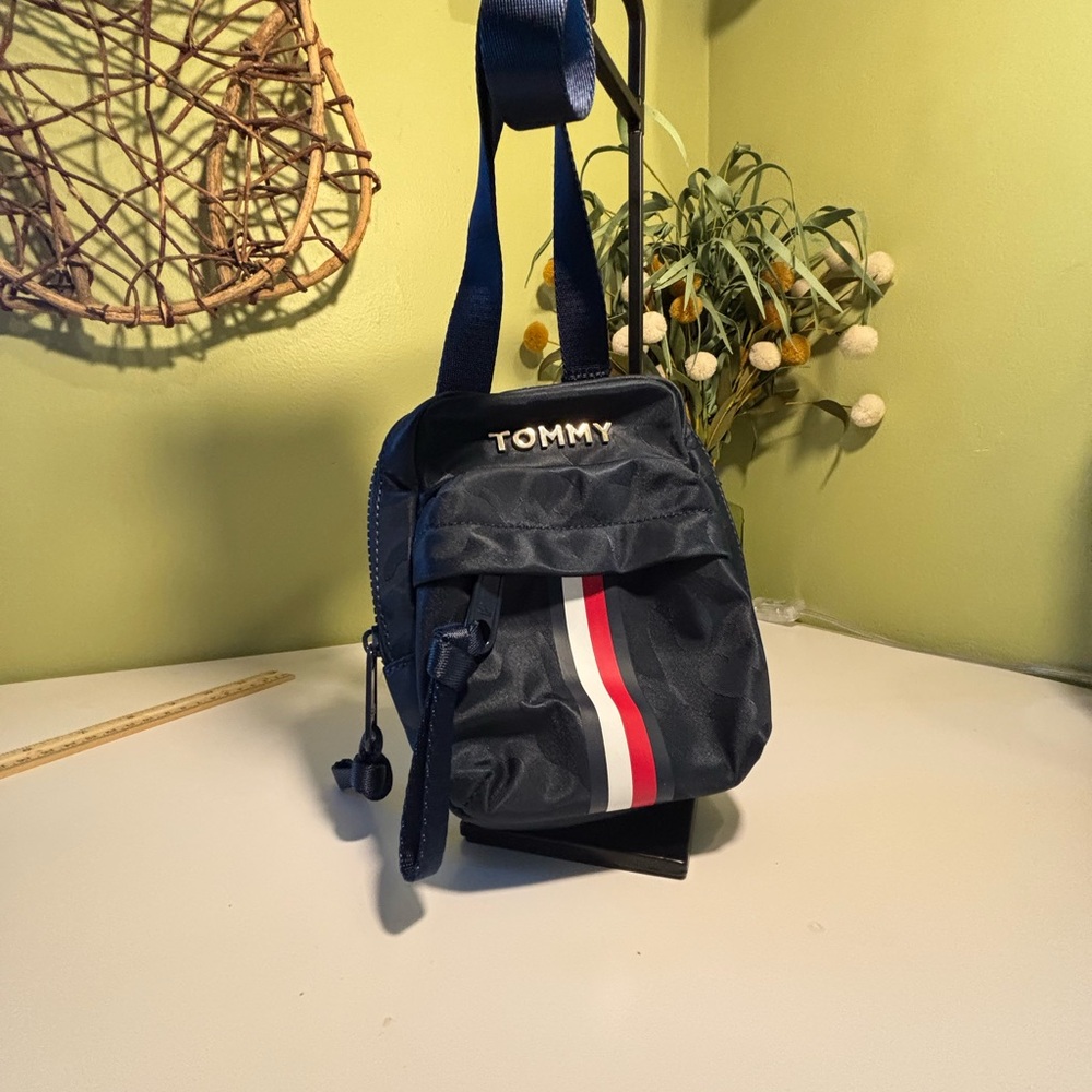 Tommy Hilfiger Navy Crossbody Bag with Red and White Stripe